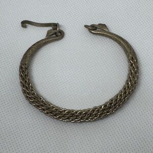 Vintage Silver-Tone Braided Chain Cuff Bracelet | Hook Closure